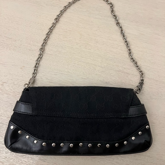 Gucci Black horsebit Leather Shoulder Bag with Silver Chain - Picture 6 of 12